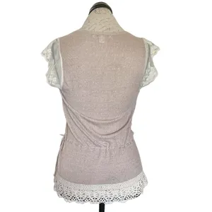 Banana Republic Women Knit Top Crochet Boho Neutral Lace Trim Surplice Wrap XS thumbnail 4