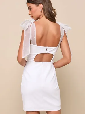 Lulus Beaming Perfection White Pearl Tie Strap Mini Dress Size S Bridal thumbnail 3