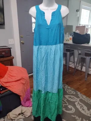 J. Jill Teal, Light Blue & Green Tiered Sleeveless Maxi Dress thumbnail 2