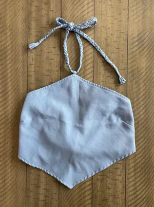 Vici Pale Blue Halter Bandana Crop Top with Braided Ties thumbnail 1