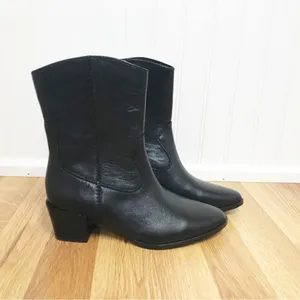 NATURALIZER Gaby Black Leather Western Midi Boot Bootie Block Heel Size 5‎ New thumbnail 2