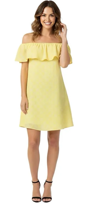 Cupcakes & Cashmere Dress Sz Small Yellow Off the Shoulder Cottage Cottage Core thumbnail 1