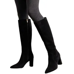 Nine West Black Leather Knee High Block Heel Pointed Toe Boots Size 6.5 M thumbnail 2