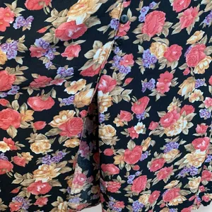 Vintage 90s Maxi Skirt Dark Floral Black Pink Cottagecore‎ Button Down XL thumbnail 3