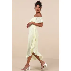 NWT Lulus Pretty Perfect Yellow Burnout Floral Off-the-Shoulder Midi Dress Sz XS thumbnail 8