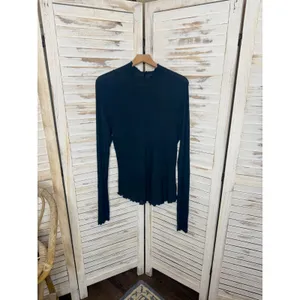 INTIMETELY FREE PEOPLE Womens XL Make It Easy Thermal Top Lettuce Trim Navy Blue thumbnail 3