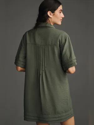 Pilcro Anthropologie Pintuck Tunic Shirt Dress Olive Green Medium thumbnail 2