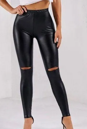 Black faux leather leggings thumbnail 1