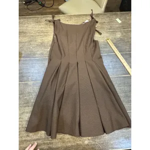 Zara Brown Houndstooth Check Square Neck Pleated A-Line Mini Dress Academia thumbnail 9