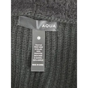 AQUA Womens Black Faux Fur Suede Knit Mixed Media Cardigan Jacket Large L‎ thumbnail 5