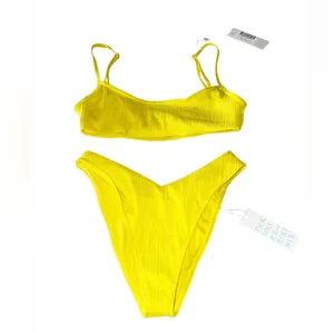 NWT Frankie’s Bikinis SET x REVOLVE Dallas Plisse Top Pina Colada Enzo Bottoms thumbnail 2
