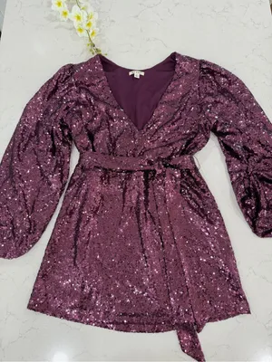 Francesca's Collections Purple Sequin Wrap Mini Dress thumbnail 4
