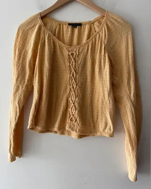 American Eagle Yellow Lace Up Pilgrim‎ Top Long Sleeve thumbnail 1