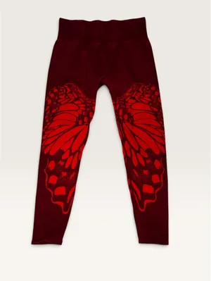 Fabletics Maroon and Red Butterfly Leggings Workout Pants thumbnail 2