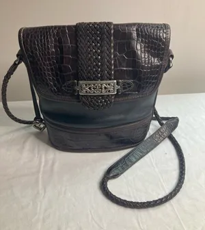 Brighton Cheryl Crossbody Bag Braided Leather Brown Silver Heart Fab thumbnail 1