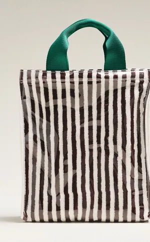 NWOT Anthropologie Coated Terry North South Small Tote Black, White & Green thumbnail 1