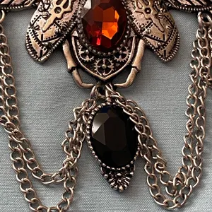 22” Necklace Silver Tone Beetle Pendant 4.5”W Stones Steampunk Goth Gothic thumbnail 3