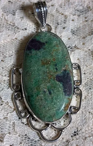 Oval Green Chrysocolla Gemstone Silver Plate Pendant thumbnail 1