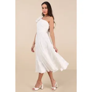 NWT Lulus Sweet Definition White Burnout Ruffled One-Shoulder Midi Dress Size XL thumbnail 4