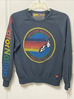 Aviator Nation Navy Blue Sweatshirt with Multicolor Logo XS Comfort Loungewear thumbnail 1
