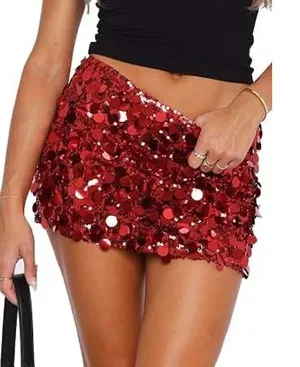 Cider Red Sequin Paillette Mini Skirt Party Y2K Clubwear Glam Holiday XS NWOT thumbnail 1