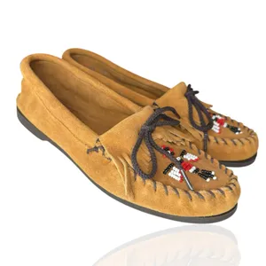 Minnetonka Thunderbird Animikii Moccasins Womens Size 10 Beaded Fringe Slip On‎ thumbnail 3