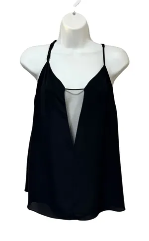 Babaton Aritzia Black Deep V-Neck Mesh Camisole Tank Top Medium YPO1-2597-37 thumbnail 1