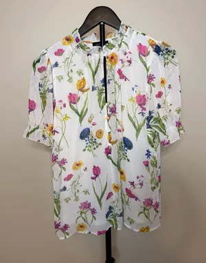 Tamara H. Women's Floral Print Short Sleeve‎ Ruffle Neck Blouse thumbnail 1