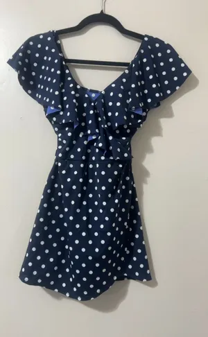 d&co. navy & white polka dot swim dress size 2 thumbnail 1