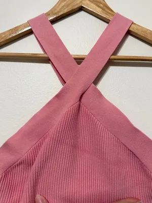 Abercrombie & Fitch Ottoman Ribbed Cross-Back Tank Top Size Medium Pink thumbnail 3