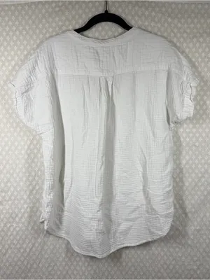Quince White 100% Organic Cotton Gauze Roll Sleeve Top thumbnail 6