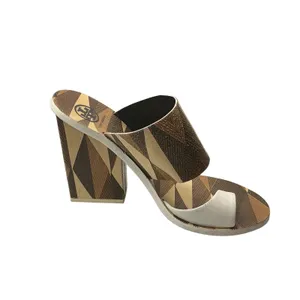 Tory Burch Geometric Marquetry Block Heel Sandals Brown White Leather 7.5M thumbnail 5