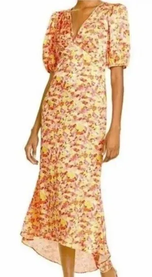 Lini Amalia Midi Dress‎ High Low Hem Yellow Multi Women's Size Large thumbnail 1