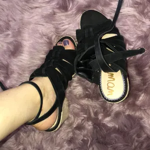 Sam Edelman black bow suede wedges thumbnail 5