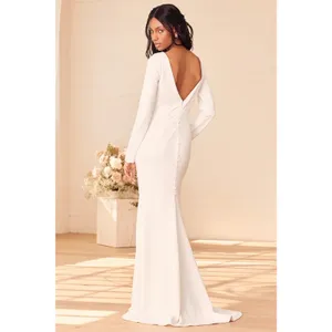 NWOT Lulus Feeling of Forever White Long Sleeve Mermaid Maxi Dress Wedding Sz M thumbnail 2
