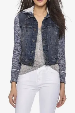 Free People jacket women's small denim rib knit distressed button front gray thumbnail 1