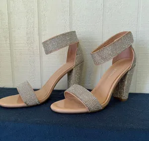 Persona Rhinestone Block Heel Sandals Nude Crystal Ankle Strap Heels 8.5 thumbnail 1