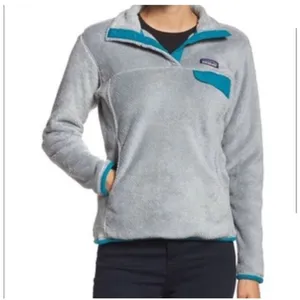 Patagonia Re-Tool Snap T Fleece Pullover Gray Teal Quarter Snap Kangaroo Pocket thumbnail 13