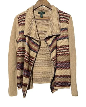 Lauren Ralph Lauren Jeans · Small · Striped Waterfall Draped Cotton Cardigan thumbnail 1