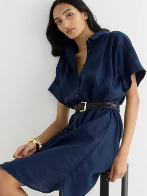 NWT J.Crew Relaxed-fit Short-sleeve Navy Baird McNutt Irish Linen Shirtdress S thumbnail 1