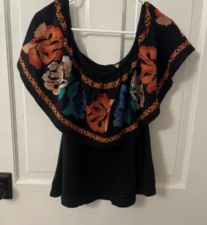 free people black floral top thumbnail 1