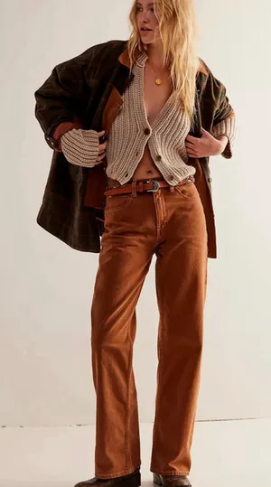 Free People We The Free Tinsley Baggy High-Rise Jeans NWOT Size 24 Chocolate thumbnail 1