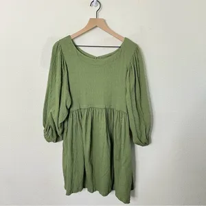 Free People Beach Green Get Obsessed Babydoll Mini Dress Long Balloon Sleeve‎ XS thumbnail 5