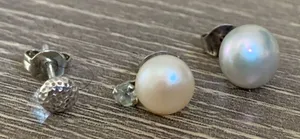 925 Sterling Cultured Pearl Single Stud Set Gorjana Carmel Hammered Gray Cream thumbnail 1