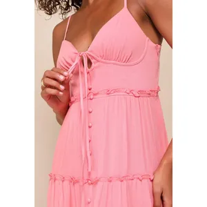 Lulus‎ Sweetest Perception Midi Dress Womens Large Coral Pink NWT Ruffle Tiered thumbnail 3