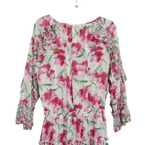 MISA Los Angeles Size Medium Pink Floral‎ Ruffle Mini Dress Smocked Waist Girly thumbnail 10