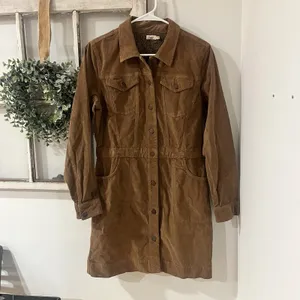 Faherty Softstretch Cord‎ Michelle Long Sleeve Mini ShirtDress Brown Size M thumbnail 4