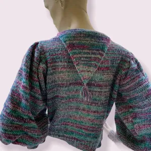80’s Gitano balloon sleeve purple and teal marled knit sweater thumbnail 2