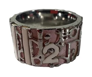 Christian Dior Vintage Pink Enamel Wide Band Ring Size 5 Silver Tone Number 2 thumbnail 1