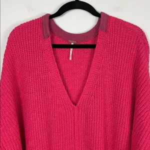 Free People Take Me Over Sweater Women's Size Medium Large Pink Chunky Oversized thumbnail 4